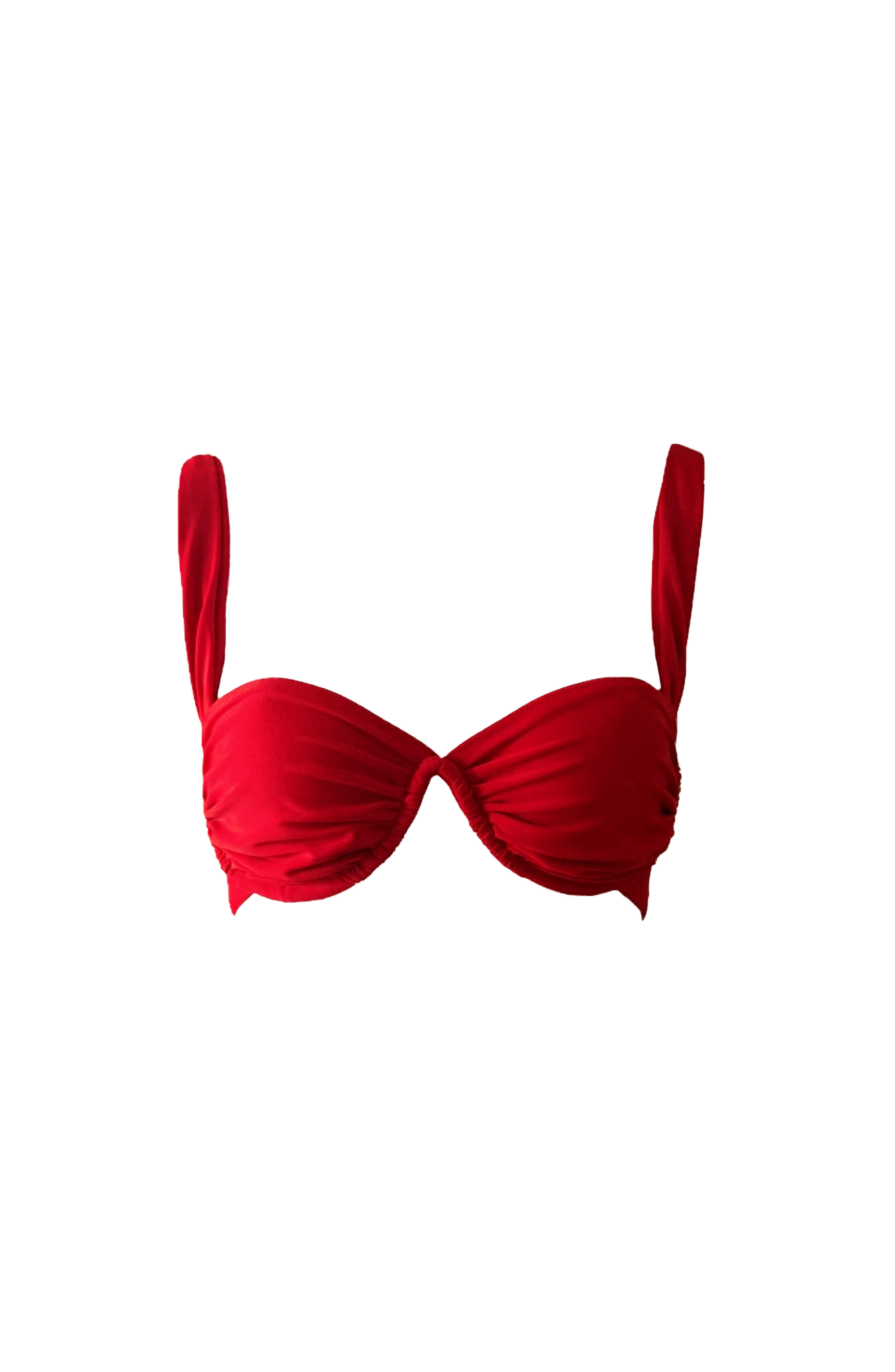 Red underwire bikini top on a white background