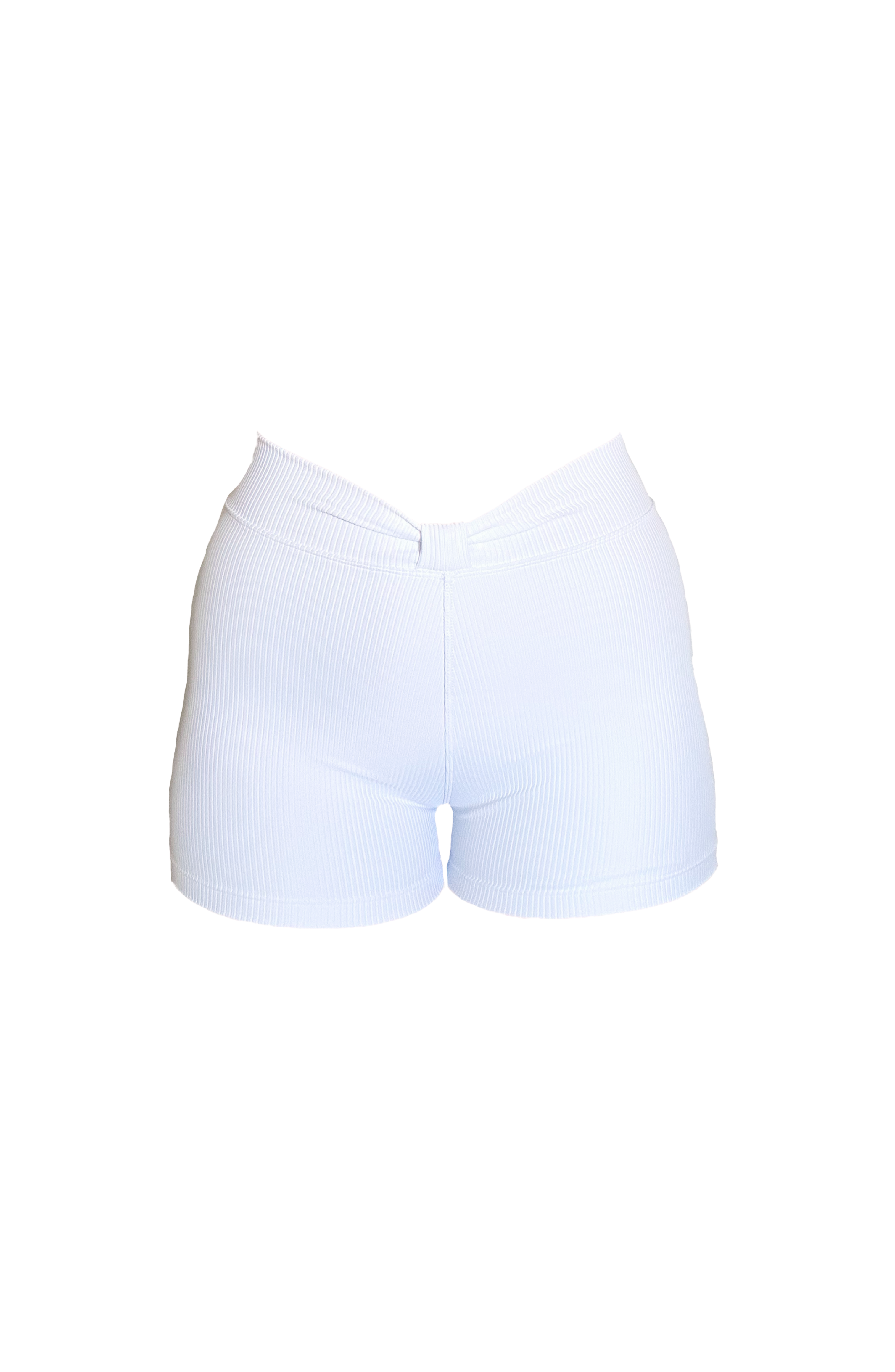 White shorts on a white background, front view