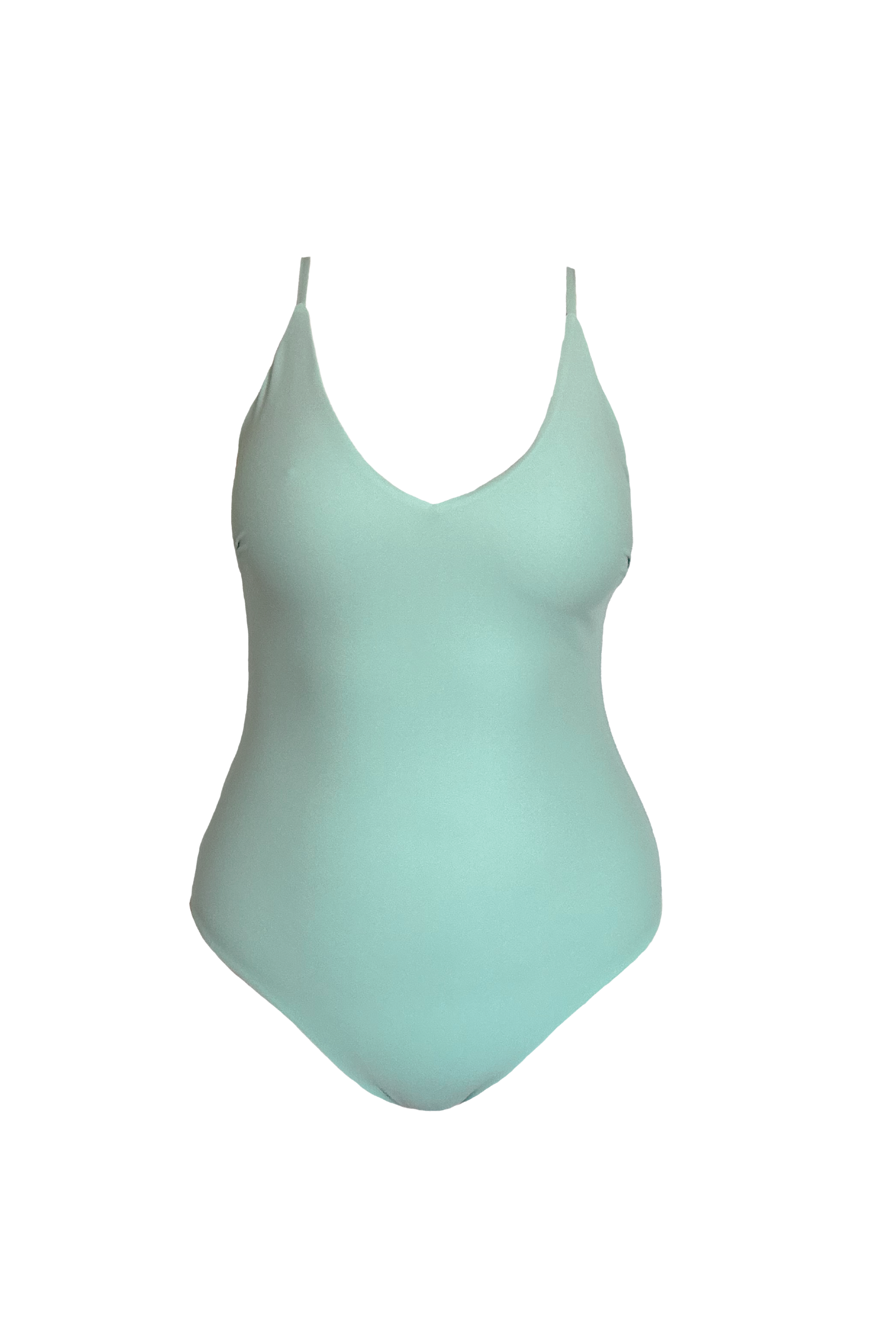Mint green swimsuit on a white background.
