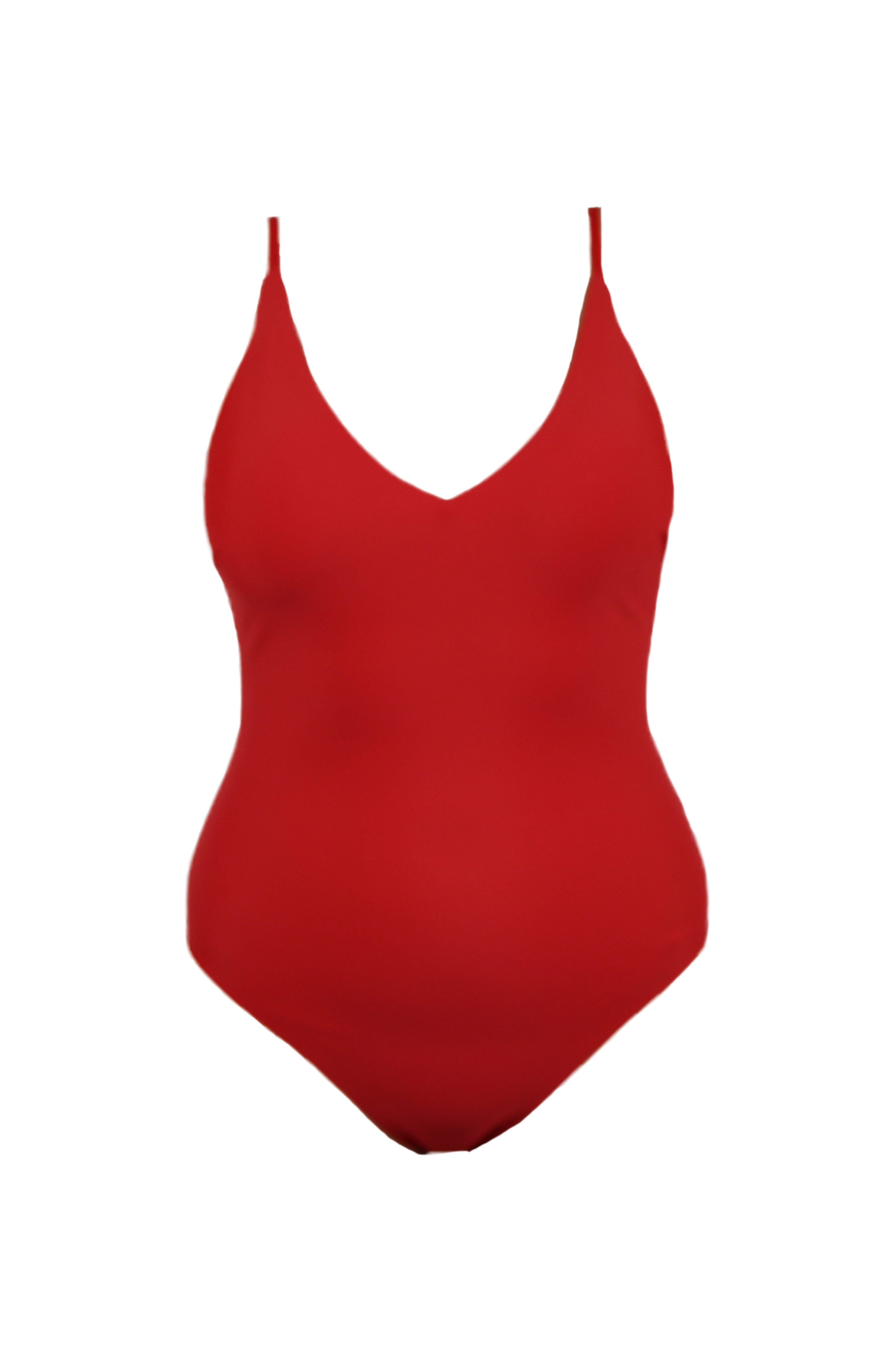 Red swimsuit on a white background.