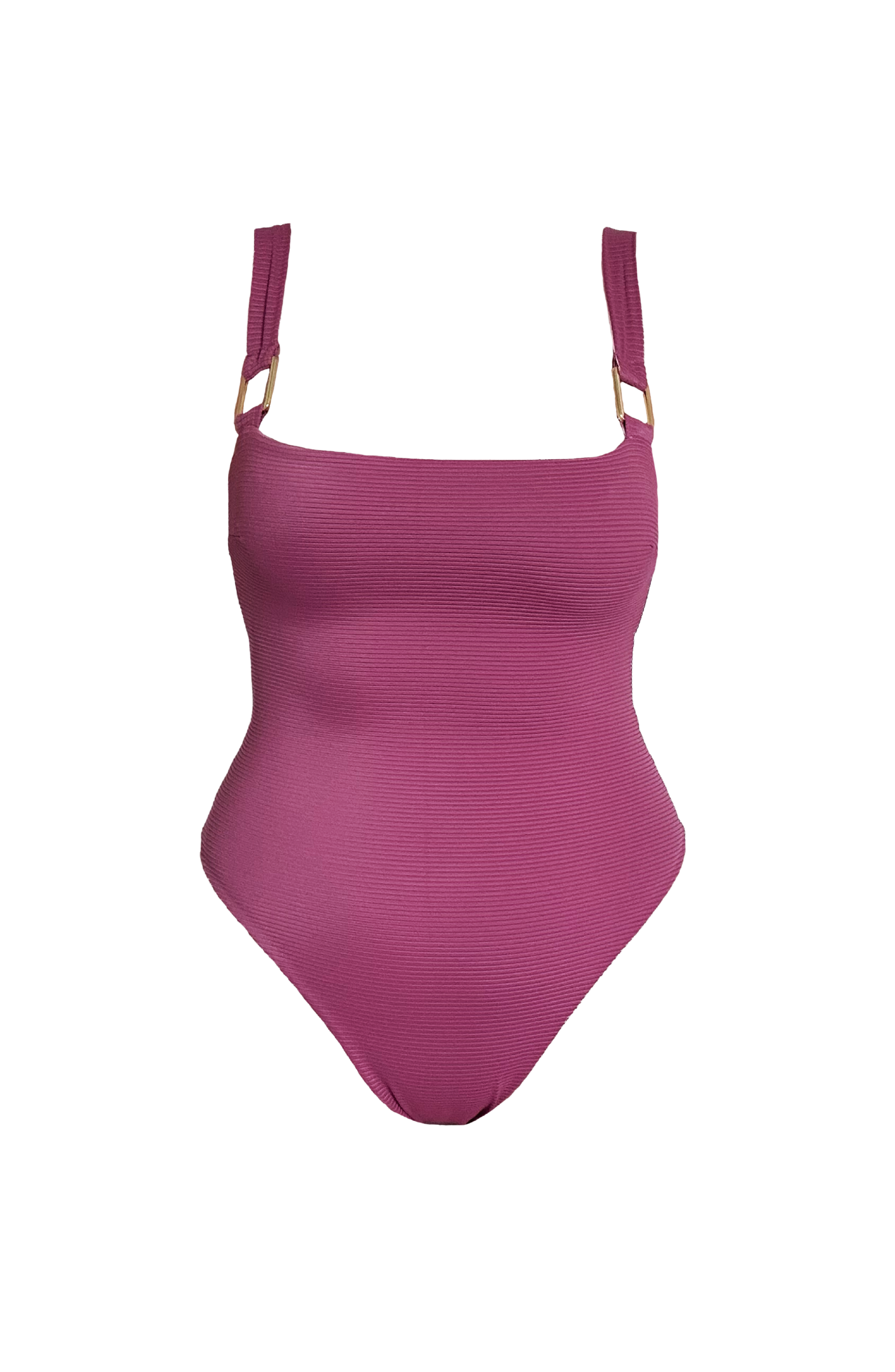 Spice pink swimsuit with semi thick straps on a white background