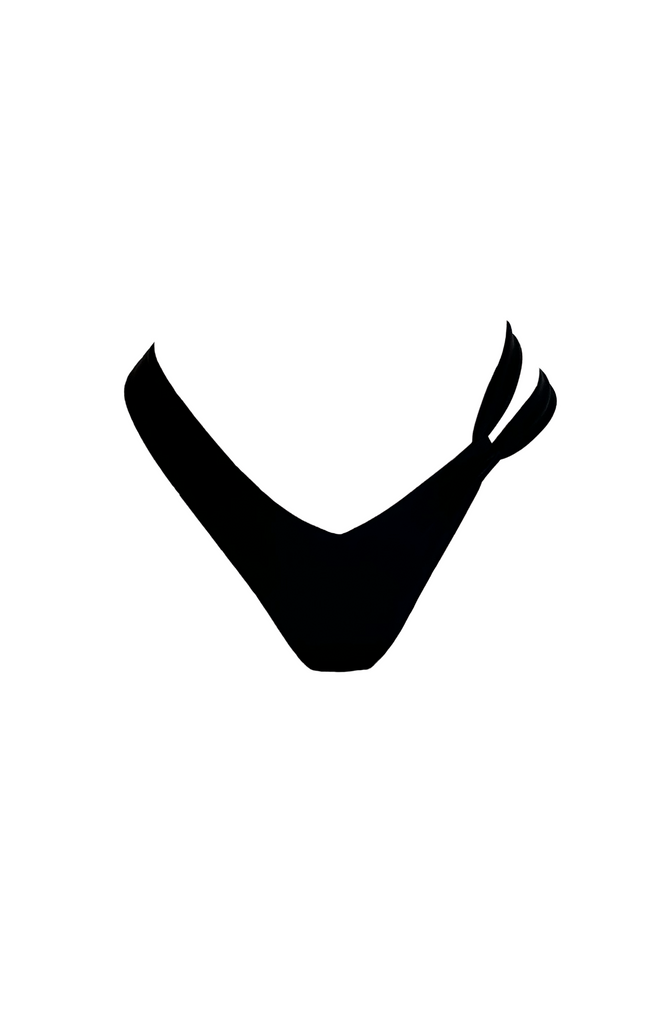 Black mid-rise bikini bottoms on a white background